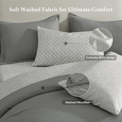 Monbix King Size Comforter Set - 7 Pieces Granite Grey Prewashed Bed in a Bag King Bedding Sets with Comforters, All Seasons Ultra Soft Comforter Bed Set with Sheets,Pillowcases & Shams