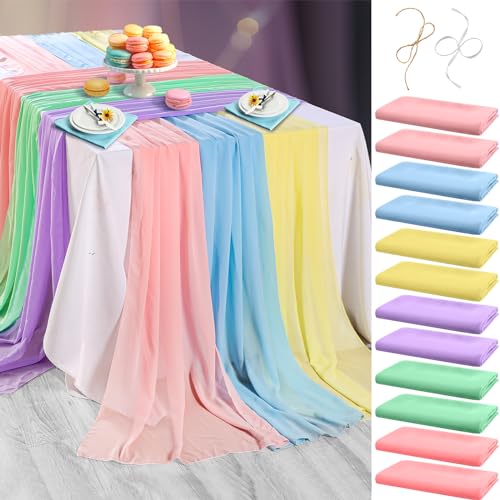 VitalCozy 10ft Chiffon Table Runner 29 x 120 Inches Sheer Chiffon Fabric Wedding Runner Sheer for Wedding Birthday Party Bridal Shower Outdoor Decoration (Macaron Color,12 Pcs)