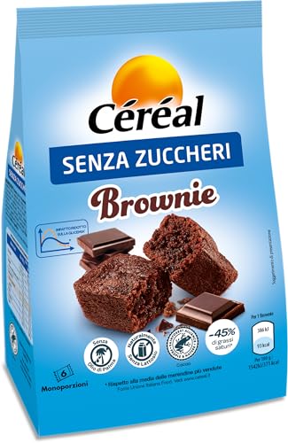 CÉRÉAL - Brownie Senza Zuccheri con Cacao Sostenibile Rainforest Alliance, Senza Latte e Lattosio, Ridotto Impatto Glicemia, -45% Grassi Saturi 40g