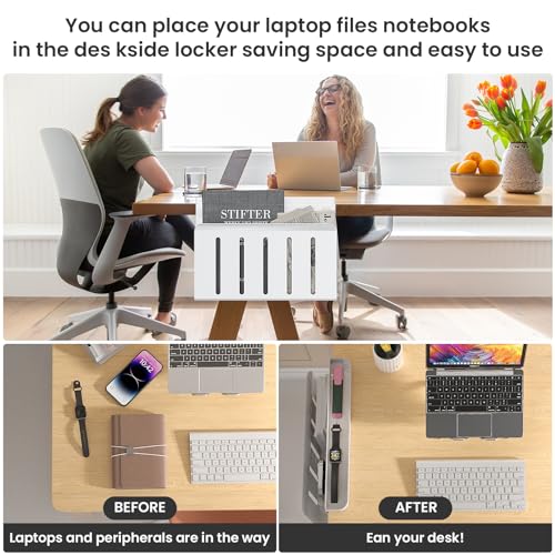 Image of Desk Side Storage - Organize Your Home Office Essentials with this Under Desk Laptop Mount and Hanging Desk Organizer (White)