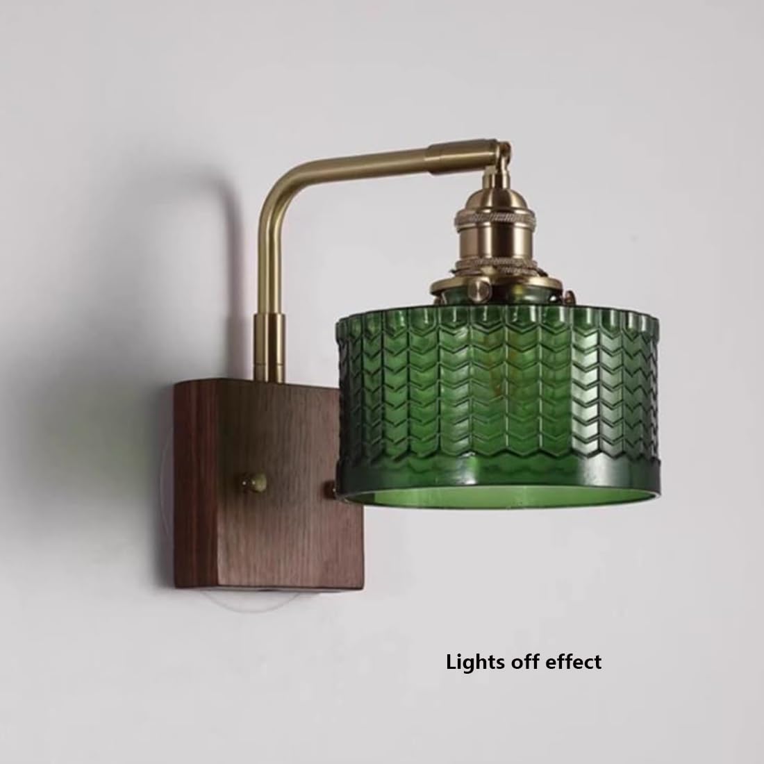 Applique da parete moderna per interni con paralume in vetro e base in legno massello, stile retrò, lampade industriali per camera da letto, comodino, soggiorno, veranda, sala da pranzo (verde)