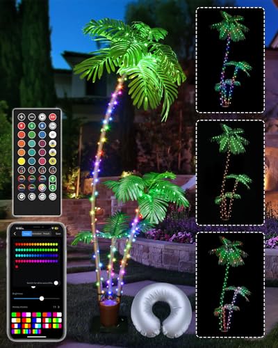 Smart Lighted Artificial Palm Tree 6 Feet for Tiki Bar Outside Patio, RGB Color Changing Christmas...