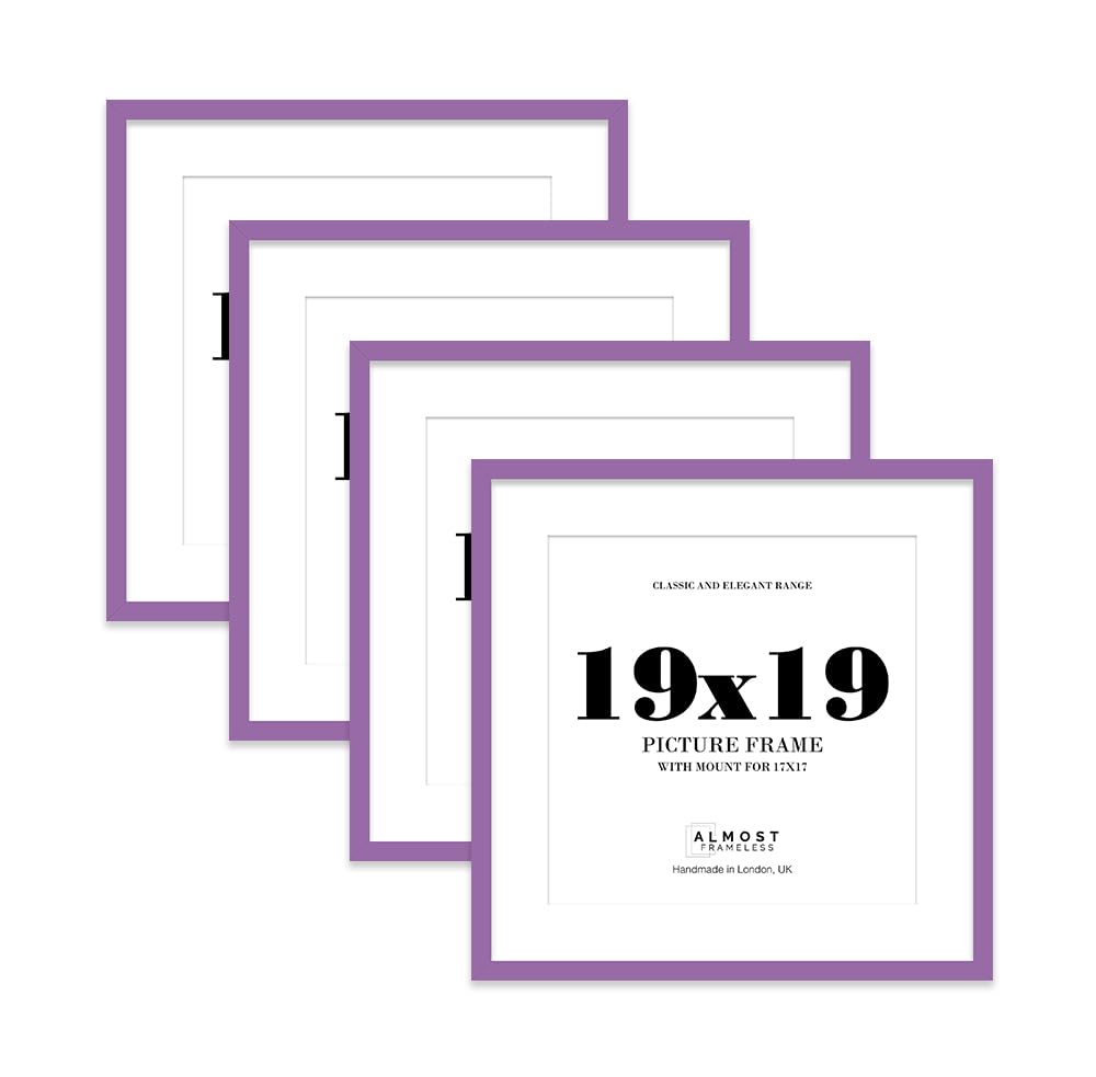 19x19 Purple Picture Frame with Mount for 17x17 Photos, Prints - Modern Square Wall Frame, Set of 4