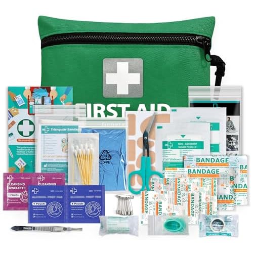 General Medi Mini First Aid Kit, 92 Pieces Small First Aid Kit – Includes Emergency Foil Blanket, Scissors for Travel, Home, Office, Vehicle, Camping, Workplace & Outdoor (Green)