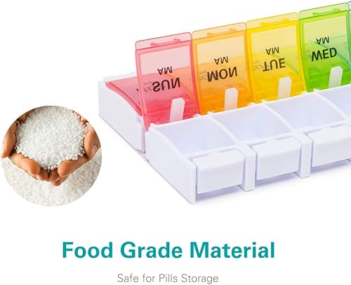 Miniatura 6 de Sukuos - Paquete de 2 pastillas organizadoras semanales de 7 días de AM PM, pastilleros diarios grandes con diseño de botón fácil para pastillas,