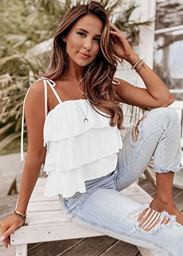 KIRUNDO Spaghetti Strap Babydoll Ruffle Tops for Women 2025 Summer Layered Flowy Beach Fashion Vacation Cruise Outfits4