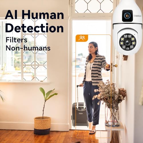 Image of DDLC 2-in-1 Dual Lens Light Bulb WiFi Bulb Camera: Smart 360 PTZ Security Monitor with AI Motion Tracking, Remote Viewing, Multi-User Sharing, and HD Night Vision (Dual Lens Light Bulb)