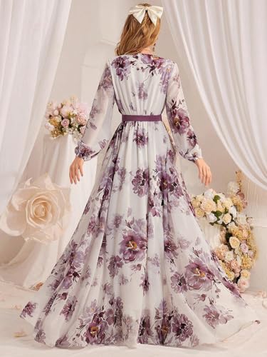 Image of TOLEEN Summer Casual Dresses for Women 2024 Spring Fashion Boho V Neck Long Sleeve Ruffle Floral Print Elegant Maxi Dress