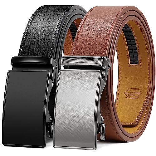 Image of Zitahli Leather Ratchet Belt for Men - 2 Pack Mens belt,Customizable Fit | Everyday Men Dress Pants Belt,Casual Occasion,Classic Style,Gifts for Men on Birthday,Anniversary,Father's Day,and Christmas