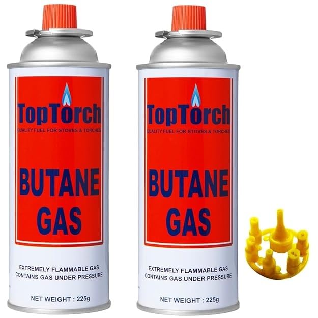 Top Torch® Portable High Pressure 225G Flame Butane Liquefied Gas Canister Can Perfect Suitable To Refill Flame Lighters. Small Stove, Flame Torch, Welding (Pack Of 2)