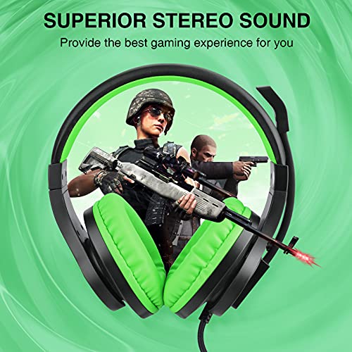 Image of BlueFire 3.5mm Bass Stereo Over-ear Gaming Headphone PS4 Gaming Headset with Microphone and Volume Control Compatible with PS4 / New Xbox One / Xbox One S / Xbox One X / PC(Green)