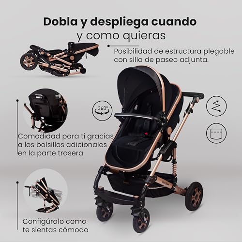 Miniatura 6 de Gagagadumi Florida 3 En 1 Cochecito Completo Con Asiento De Coche - Baby Stroller 3 En 1 Tüv - Cochecito Combinado 3 En 1 Juego Completo De Neumáticos Completos, Bolsa De Pañales, Negro Oro