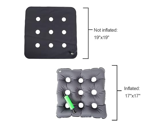 Miniatura 2 de Cojín inflable para asiento de aire de 19 x 19 pulgadas, PVC, cojín de asiento de coxis para bariátrico, silla de ruedas, silla de oficina. Cojín