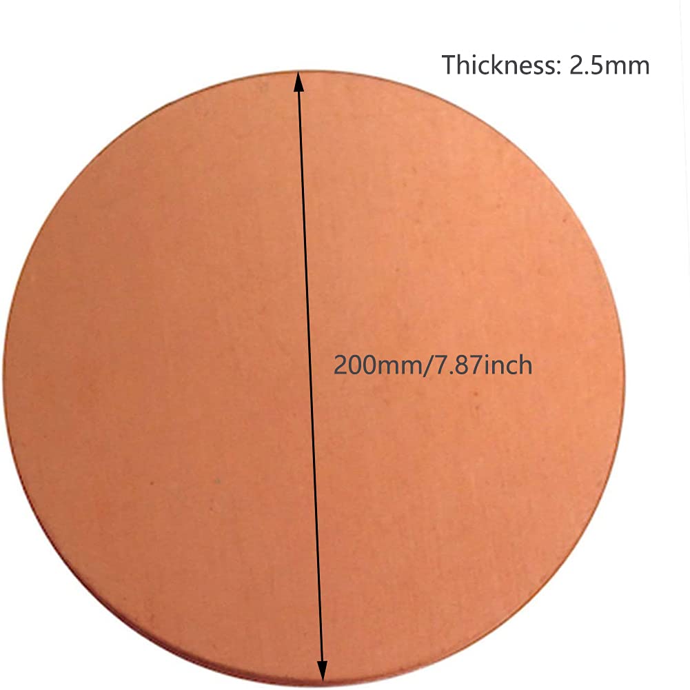 Czysta miedź, T2 czysta miedź tarcza okrągła blacha okrągła uszczelka metalowy materiał cięty grubość 2.5mm, średnica: 150mm 1 szt.(Diameter:200mm 1pcs)