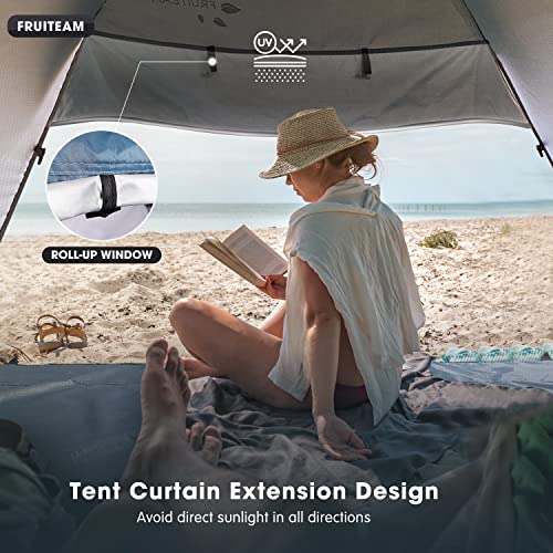 Image of FRUITEAM Pop Up Beach Tent Sun Shelter for 3-4 Person with UV Protection for Camping /Outdoor /Beach, Blue