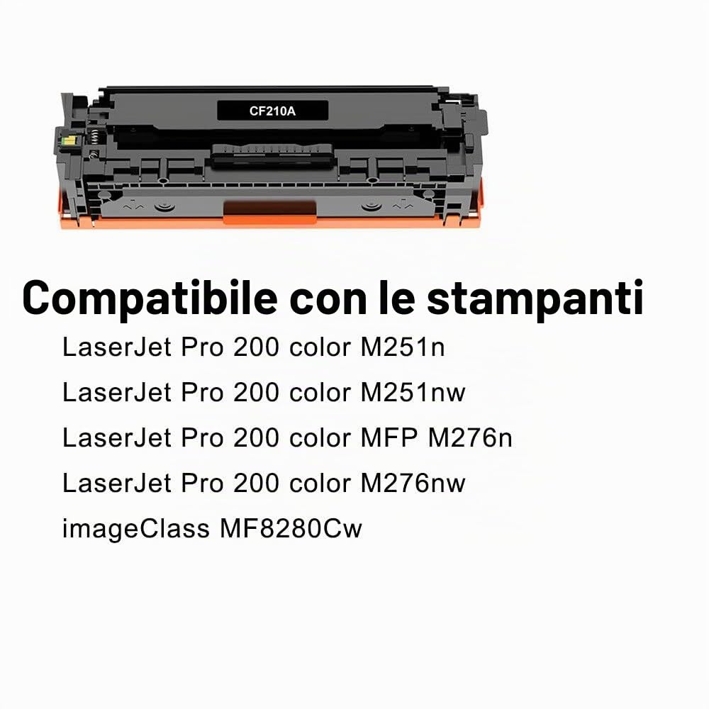 KIT 5 TONER COMPATIBILI A COLORI PER STAMPANTI HP 131X 131A CF210X CF210A per LaserJet Pro 200 Color MFP M251n M251nw M276n M276nw CP1215 CP1515n CM1312 - 2200 COPIE
