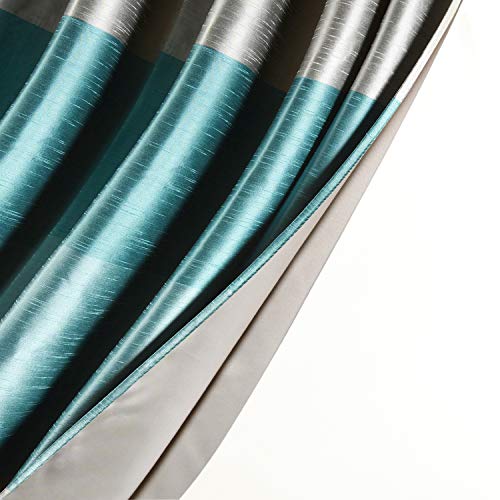 Image of Deco Window Polyester Blackout Striped Opaque Curtains 5 Feet Long Set Of 2, Room Darkening (Eyelet,Turquoise, 5Ft) Opaque Curtains For Bedroom And Living Room