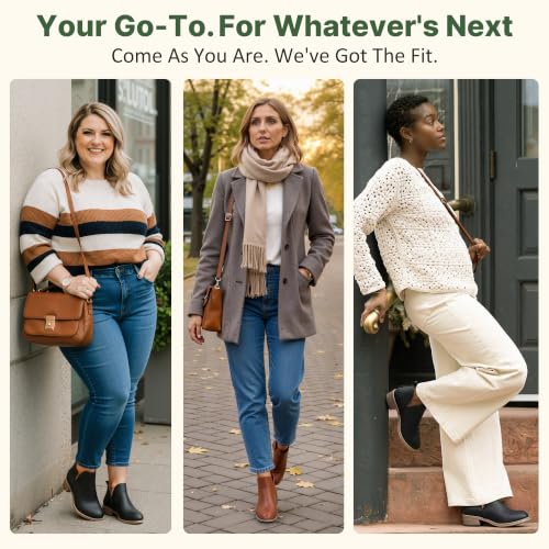 Image of Vepose Women's Short Ankle Boots, Low Heel Round Toe Western Booties | Comfortable western-inspired booties, memory foam cushioning, buckle side zip or perforated slip-on design options