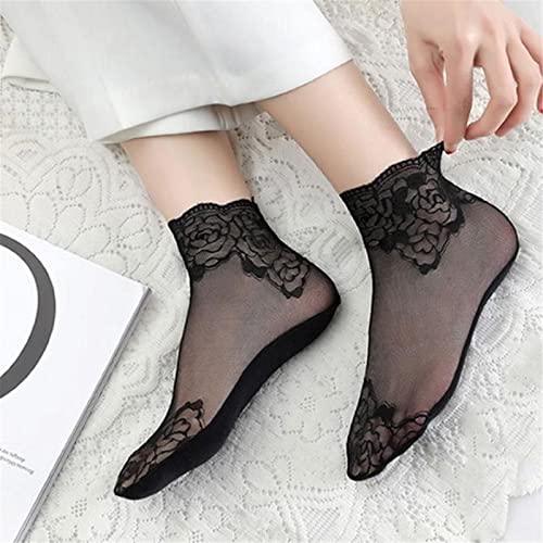 YOLAI 1 Pair Glitter Sheer Mesh Transparent Socks Women Ultrathin See Through Lace Elastic Ankle Socks4