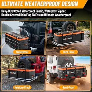 AlltoAuto 30 CuFt Waterproof Cargo Bag for Hitch Carrier | 60"x24"x36" Trailer Hitch Cargo Carrier | Weatherproof Truck Bed Storage with Straps, Lock & Carry Case | PVC Vehicle Soft-Shell Carriers