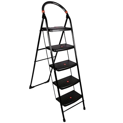 BRANCO Heavy Duty Folding Alloy Steel Ladder | Wide Steps | Space-Saving Design | Comfortable and Safe Climb | Milano 5 Steps | (5 Years Warranty)- Foldable Ladder