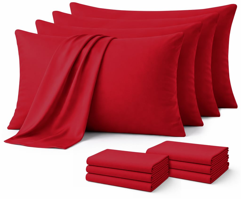 Aspire Homeware Red Pillow Cases 10 Pack – 100% Brushed Microfiber Premium Pillowcases Super Soft Envelope Closure Pillow Cover (50x75cm)