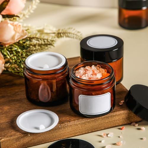 Image of Layhit 24 Pcs 2 oz Glass Jars with Lids Airtight Jars Bulk,Amber | Empty, Airtight, Leakproof, Reusable, Small Jar with Blank Labels & Liners Lids, Travel Jars for Cream, Lotions, Candle