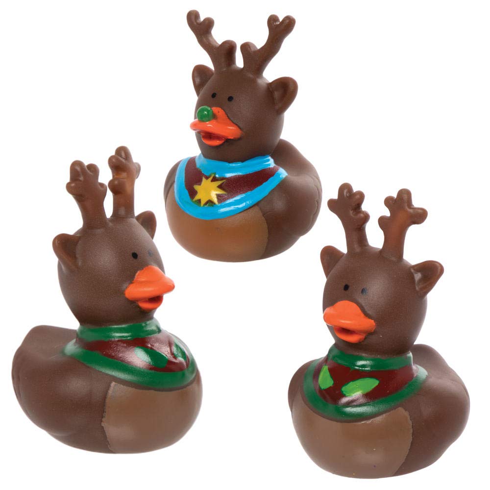 Baker Ross AX448 Reindeer Rubber Ducks - Pack of 6, Novelty Toy for Children, Ideal Stocking or Party Bag Filler for Kids