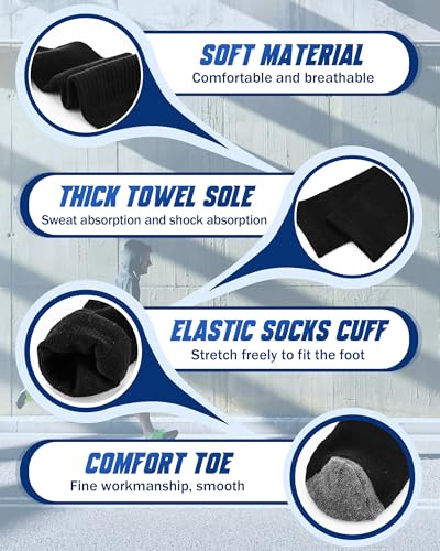 24 Pack Men's Cotton Athletic Crew Socks Bulk Full Cushioned Work Breathable Black Athletic Sports Socks for Men3