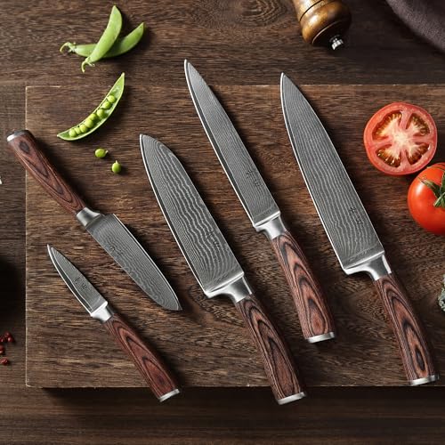 Wakoli EDIB 5-Piece Professional Damascus Kitchen Knife Set – Made from 67 Layers of Genuine Damascus Steel with VG-10 Core | Chef’s Knife Set with Ergonomic Pakkawood Handles in a Wooden Box - Image 5