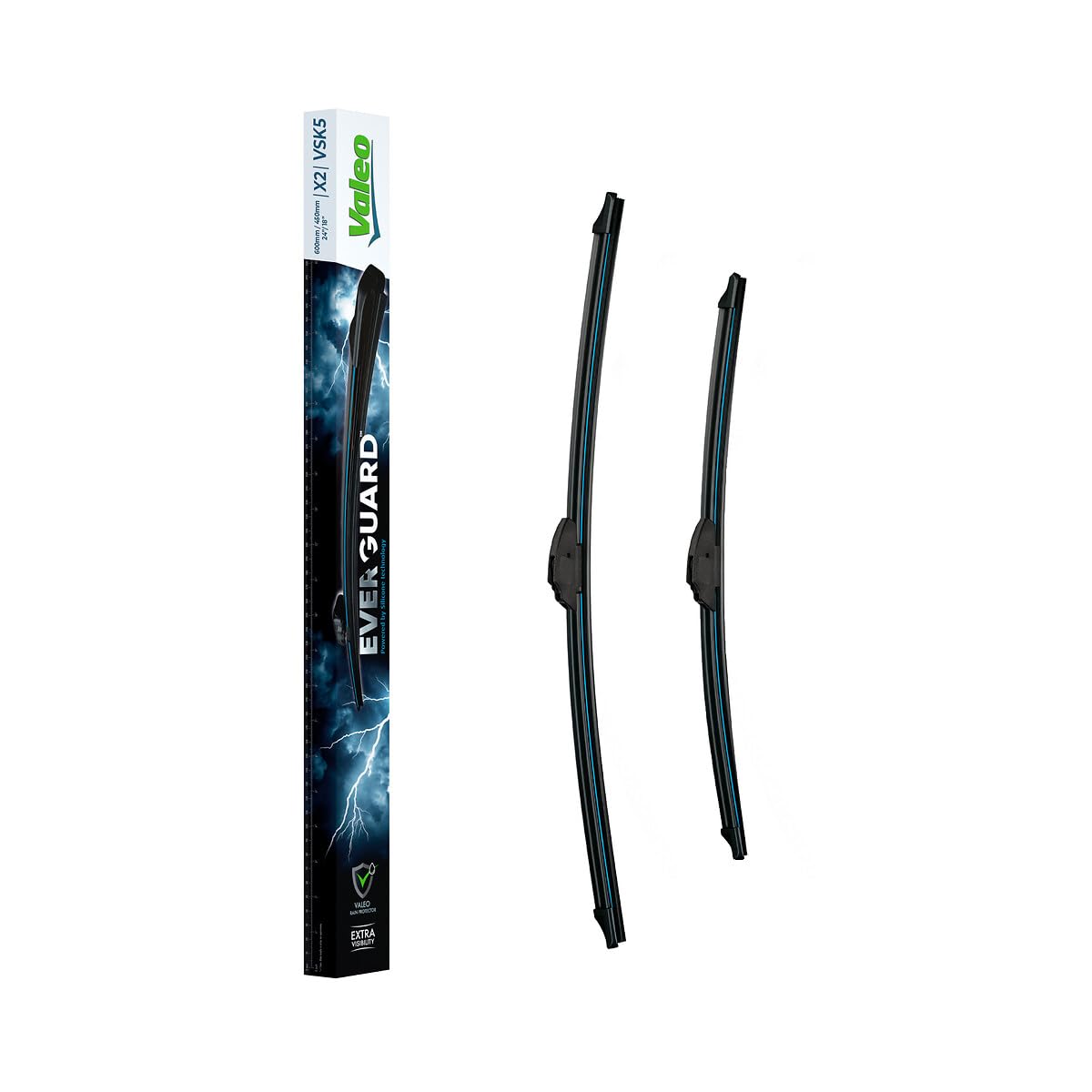 VALEO EVERGUARD - VSK5 - Premium Flat Silicone Wiper Blades kit with Extended life X2 - Lengths: 600mm,450mm - Front - Set of 2-566021