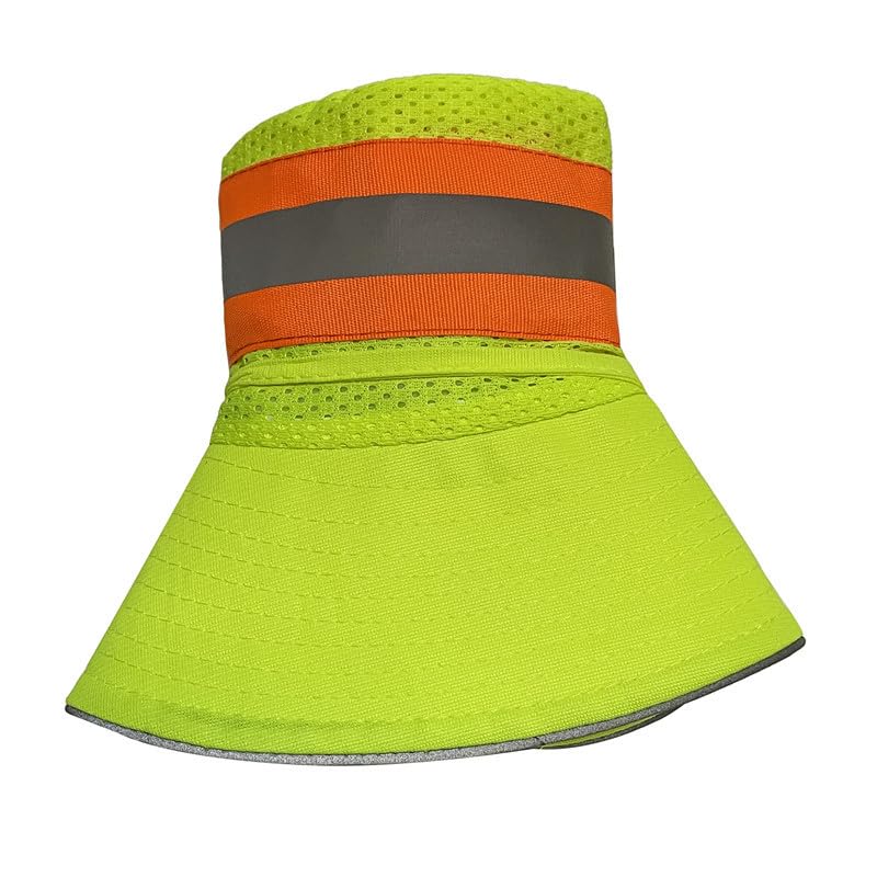 Image of Unisex High Visibility Reflective Bucket Hat Mesh Wide Brim Work Safety Boonie Hat Sun Protection Packable Sun Cap Bucket Cap