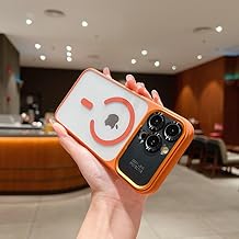 Magnetic Clear Case for iPhone 15 Pro Max | Mag-Safe Compatible | Slim Protective Cover | Shockproof Bumper | Anti Yellow Transparent Back | Camera Guard Design - Orange