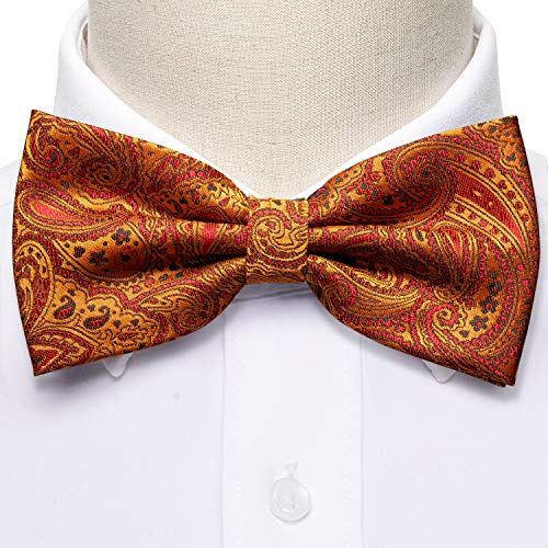 Image of YOHOWA Paisley Striped Men Bow Tie Pre-Tied Formal Adjustable Colorful Bowties Handkerchief Cufflinks Set Wedding Party