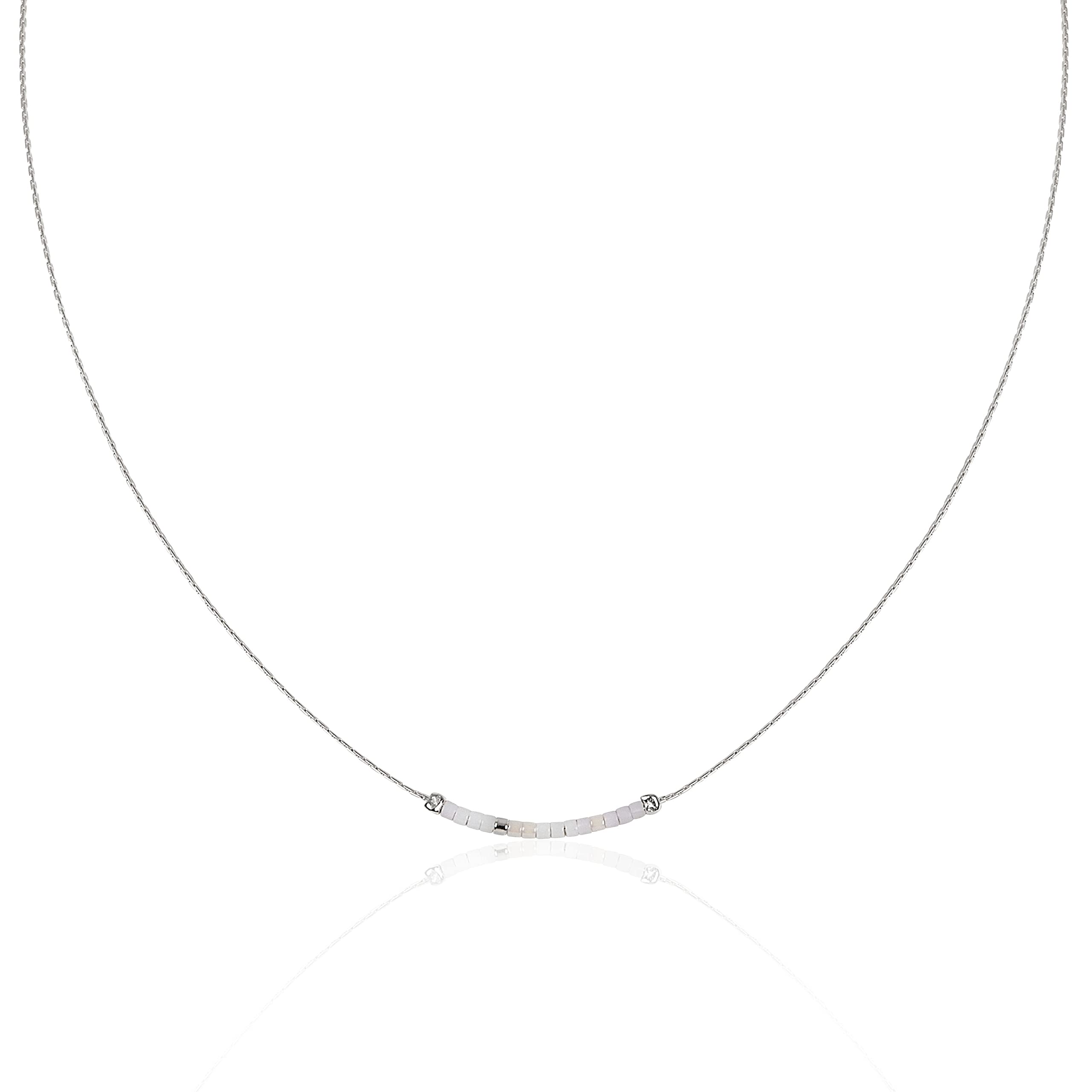 Collier fin choker, chaine serpent argent massif 925, et perles miyuki rose pâle et blanc