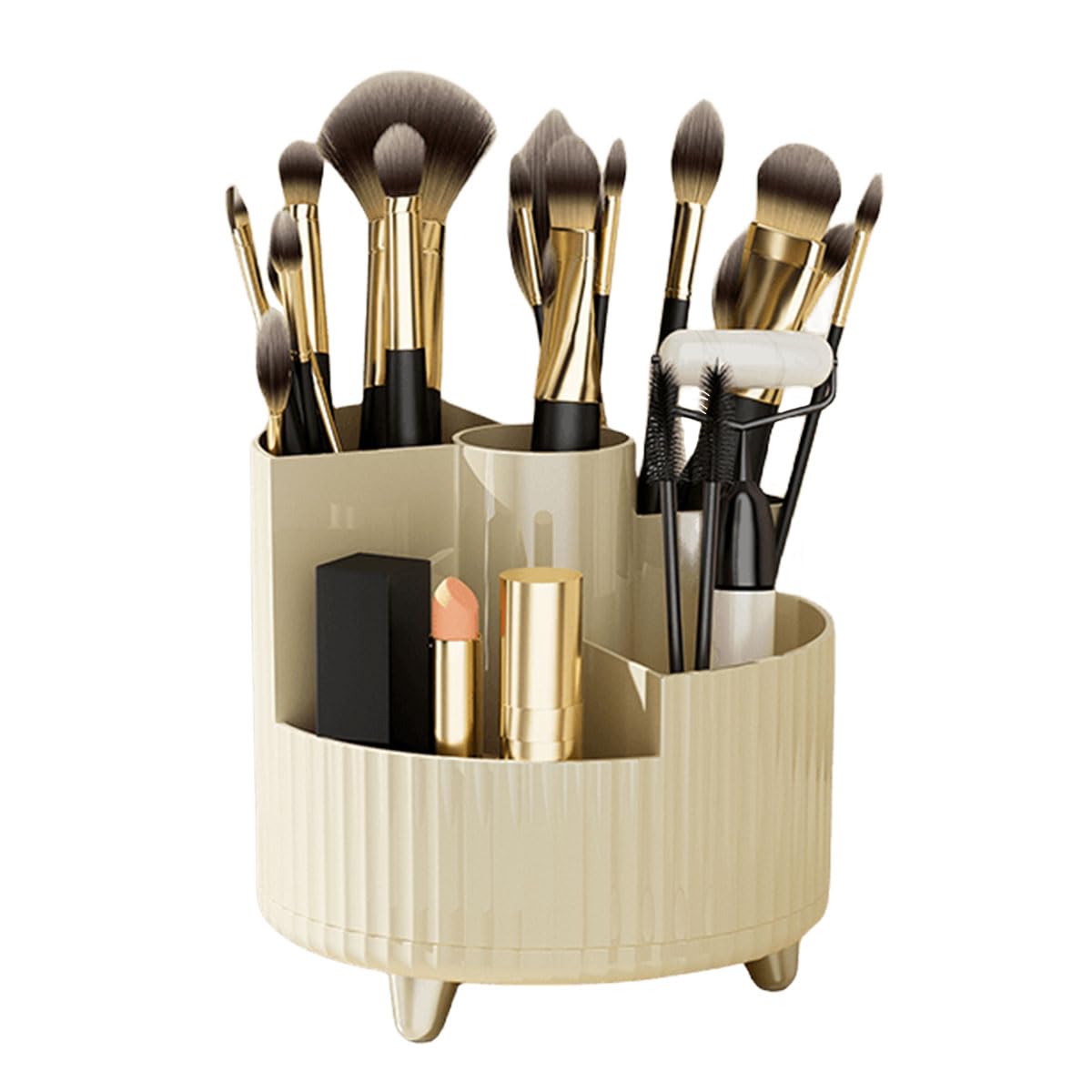 Rotating Make Up Brush Holder - 360 Makeup Organizer Spinning Cosmetic Display Cases with 5 Compartment Acrylic Round Turntable Storage Tray Counter Lip Gloss 1302