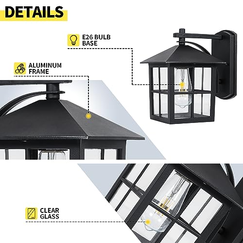 Outdoor Wall Light with Lampshade, Waterproof Matte Black Aluminum Exterior Light Fixture for Courtyard Corridor Hallway Doorways Porch Patio