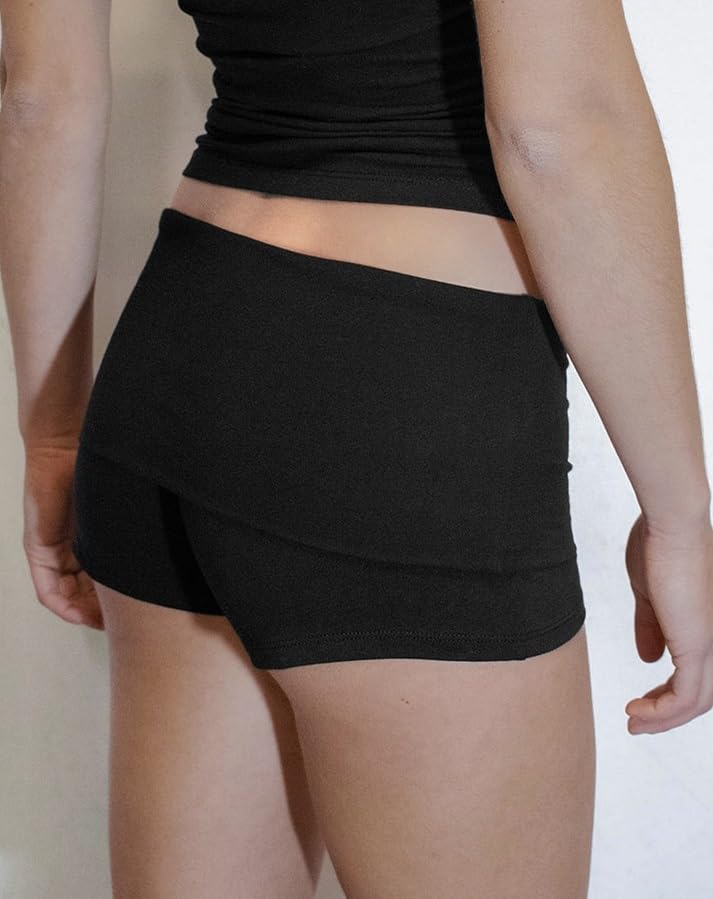 Image of Women Low Waist Lounge Shorts Fold Over Skinny Pajamas Shorts Summer Casual Pj Bottom Sleep Shorts