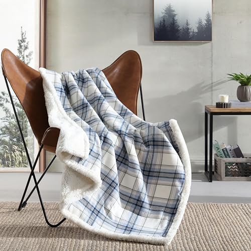 Jeté de lit flanelle coton réversible toutes saisons plaid bleu - 3