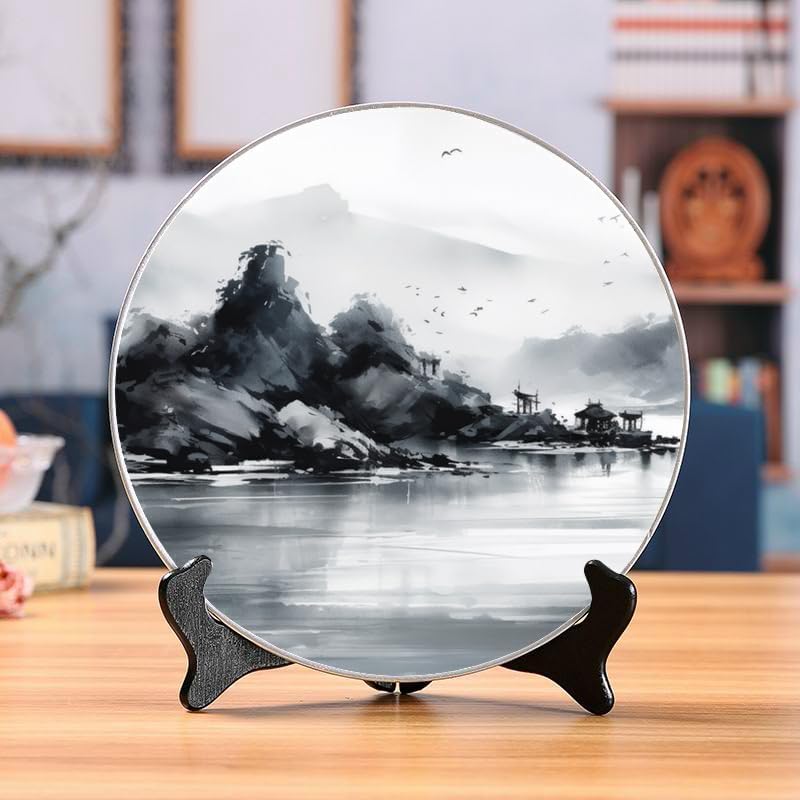 Peaceful Seaside 10-inch Ceramic Plate for Wall Display or Tabletop, with Stand & Hook DP-628296563