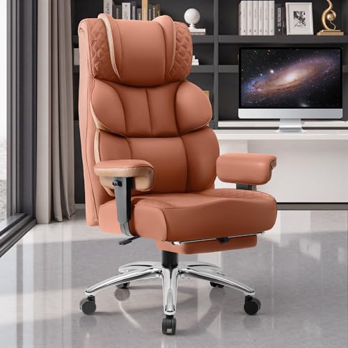 Best Ergonomic Desk Chair Under $500 for Comfort and Support 2 BestGlory Office Desk Chair, Big and Tall Leather Gaming Chair with Footrest, Wide Ergonomic Comfy Executive High-Back Reclining Computer Chairs, Swivel Rolling Wheels and Padded Lumbar Support, Brown