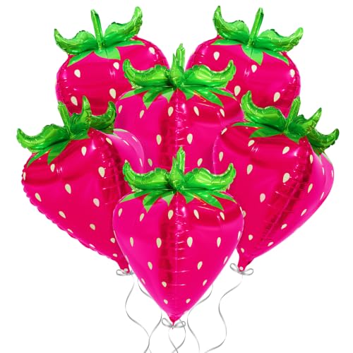 Image of 4D Lovely Pink Strawberry Foil Balloon Cute Fruit Balloons For Birthday Baby Shower Wedding Party Decoration Supplies