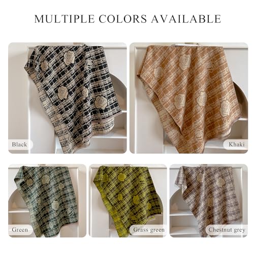 Winter Scarf Women Pashmina Shawls And Wraps Romantic Checked Camellia Pattern Reversible Cashmere Scarf With Tassel4