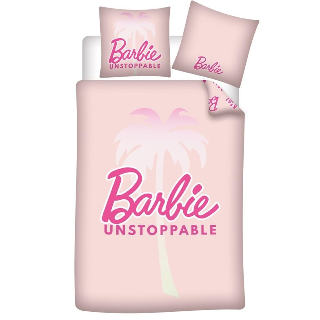 Aymax Pink Barbie Unstoppable Bedding Set, Duvet Cover 140 X 200 Cm + Pillowcase 63 X 63 Cm, Microfibre