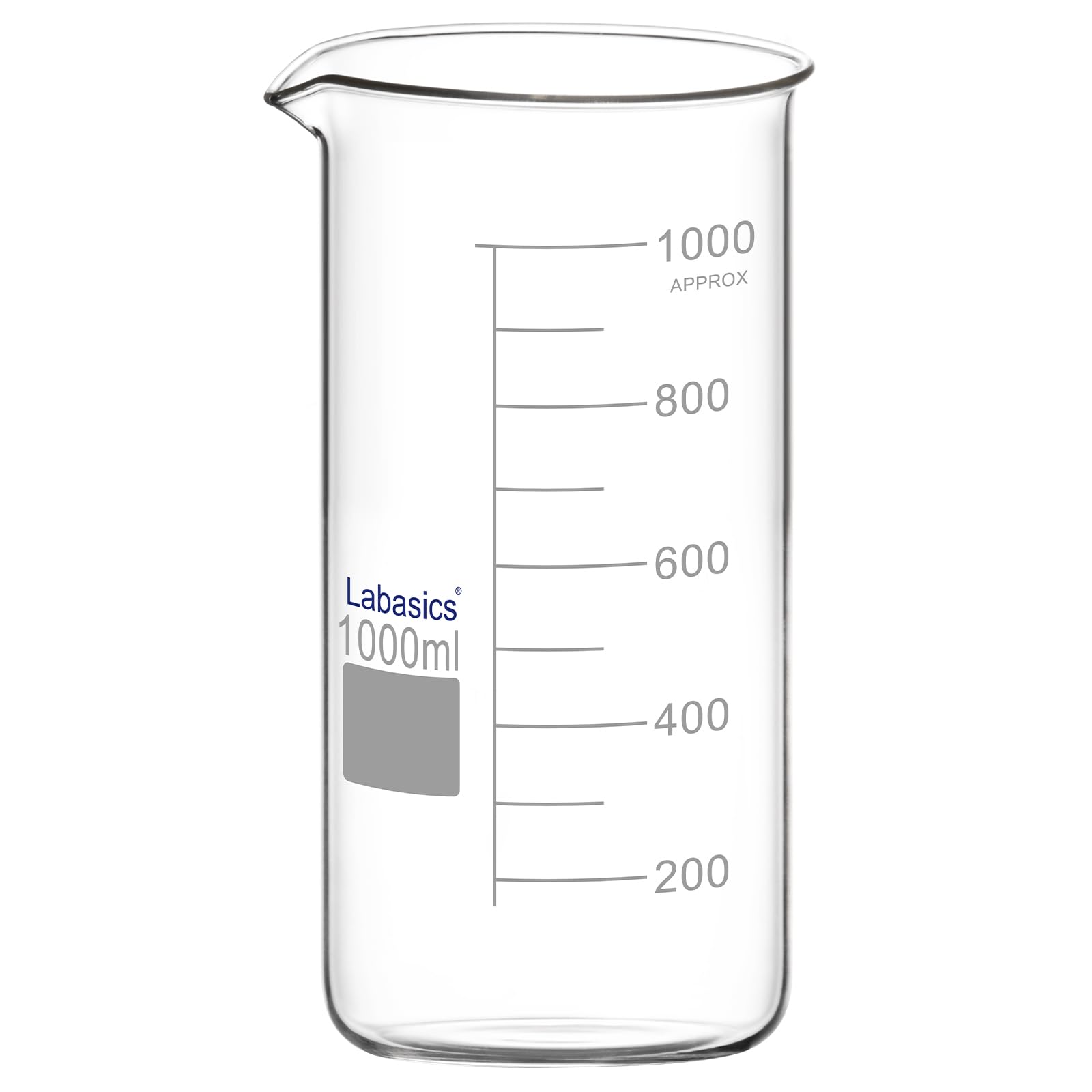 Labasics Bécher Haut en Verre, Bécher Haut Gradué en Verre Borosilicate avec Bec Verseur, Forme Griffin, 1 Pièce, 1000 ml