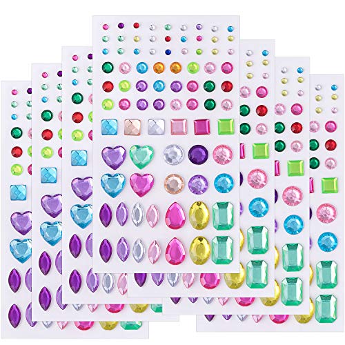 Self-Adhesive Jewels Stickers Crystal Gem Rhinestone, Assorted Size-7 Sheets (Multicolor)
