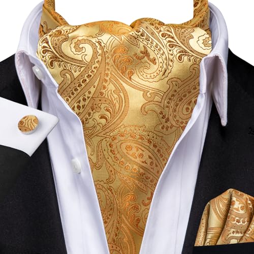 Image of Dubulle Paisley Floral Ascot for Men Self Tie Mens Cravat and Pocket Square Cufflinks Wedding