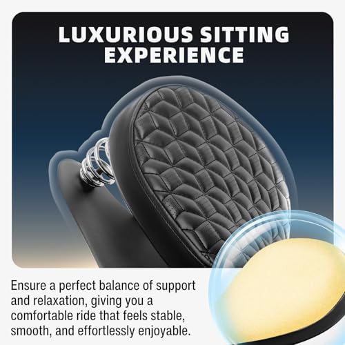 Image of DREAMIZER Motorcycle Seat Cushion Driver Solo Seats with Spring Bracket PU Leather Compatible with Harley Honda Yamaha Kawasaki Sportster Iron 883 1200 Chopper Bobber Cafe Racer-Rhombic Breathable