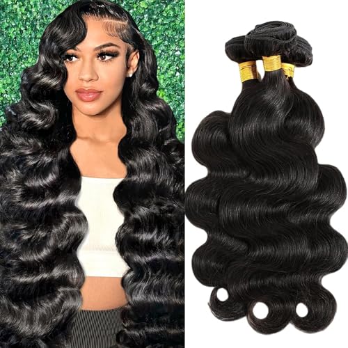 Human Hair Bundles 20 22 24 Inch 12A Body Wave Bundles Human Hair 100% Unprocessed Brazilian Virgin Hair 3 Bundles Human Hair Extensions Quick Weave Natural Black
