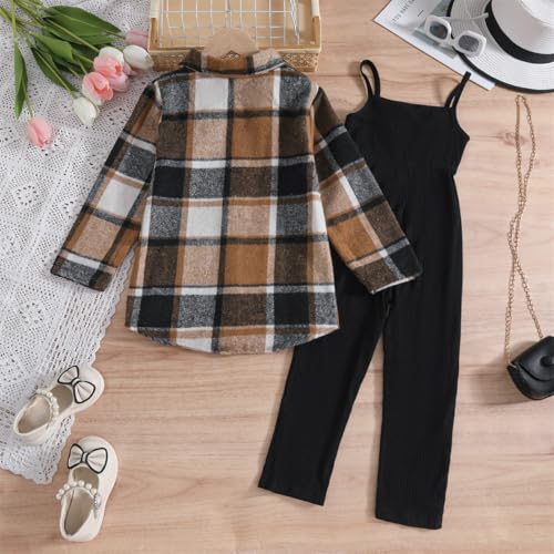 Image of Toddler Girl Clothes Plaid Long Sleeve Button Down Shirt Corduroy Overall Jumpsuit Girls Fall Winter Outfit Set